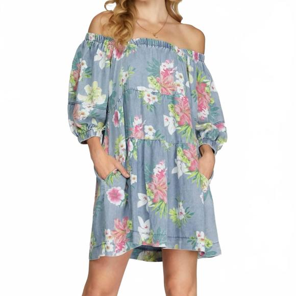NEW FASCINATION floral print mini dress in light blue - Picture 3 of 4